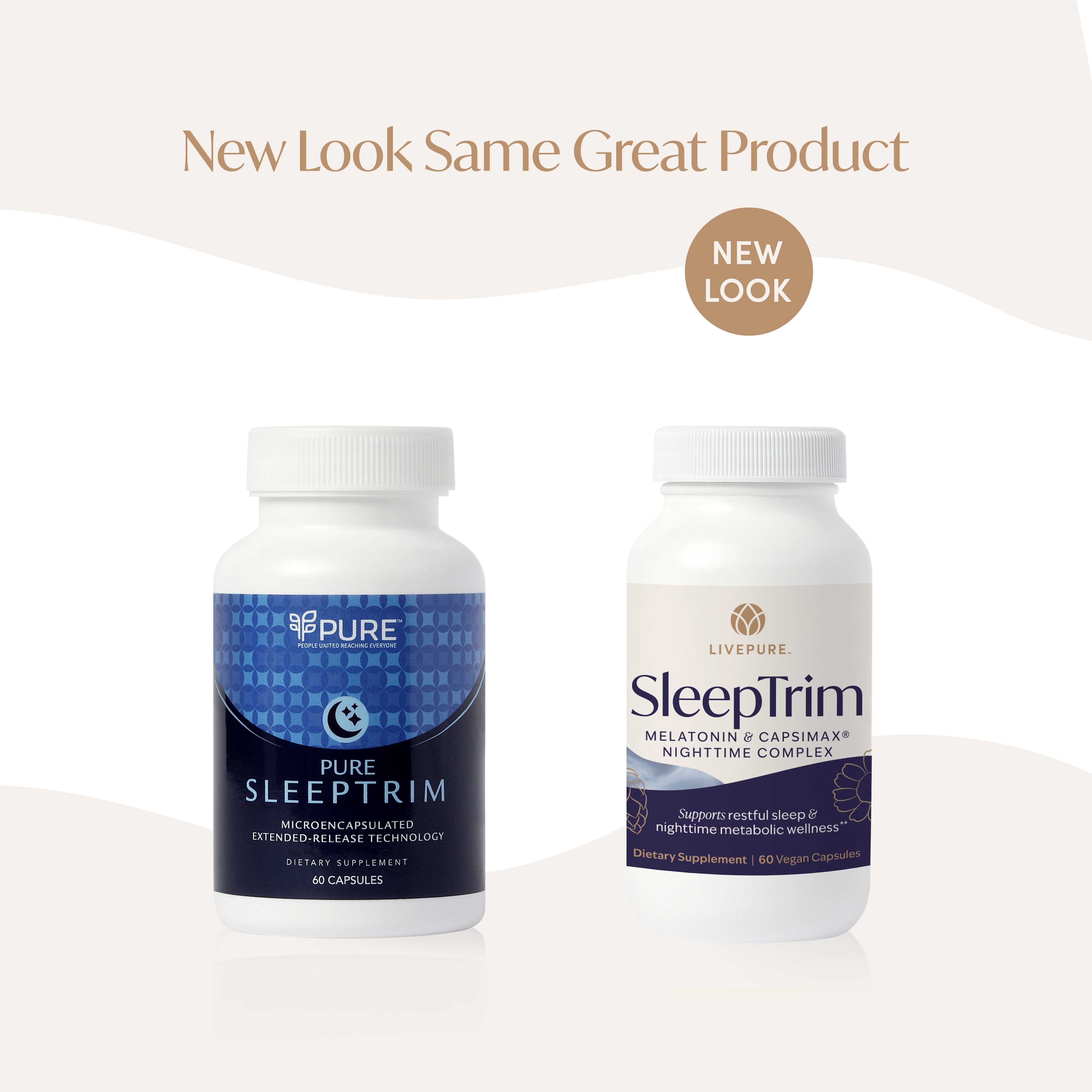 melatonin and capsimax nighttime complete to support restful sleep and nighttime metabolic wellness. sleeptrim. livepure.com.