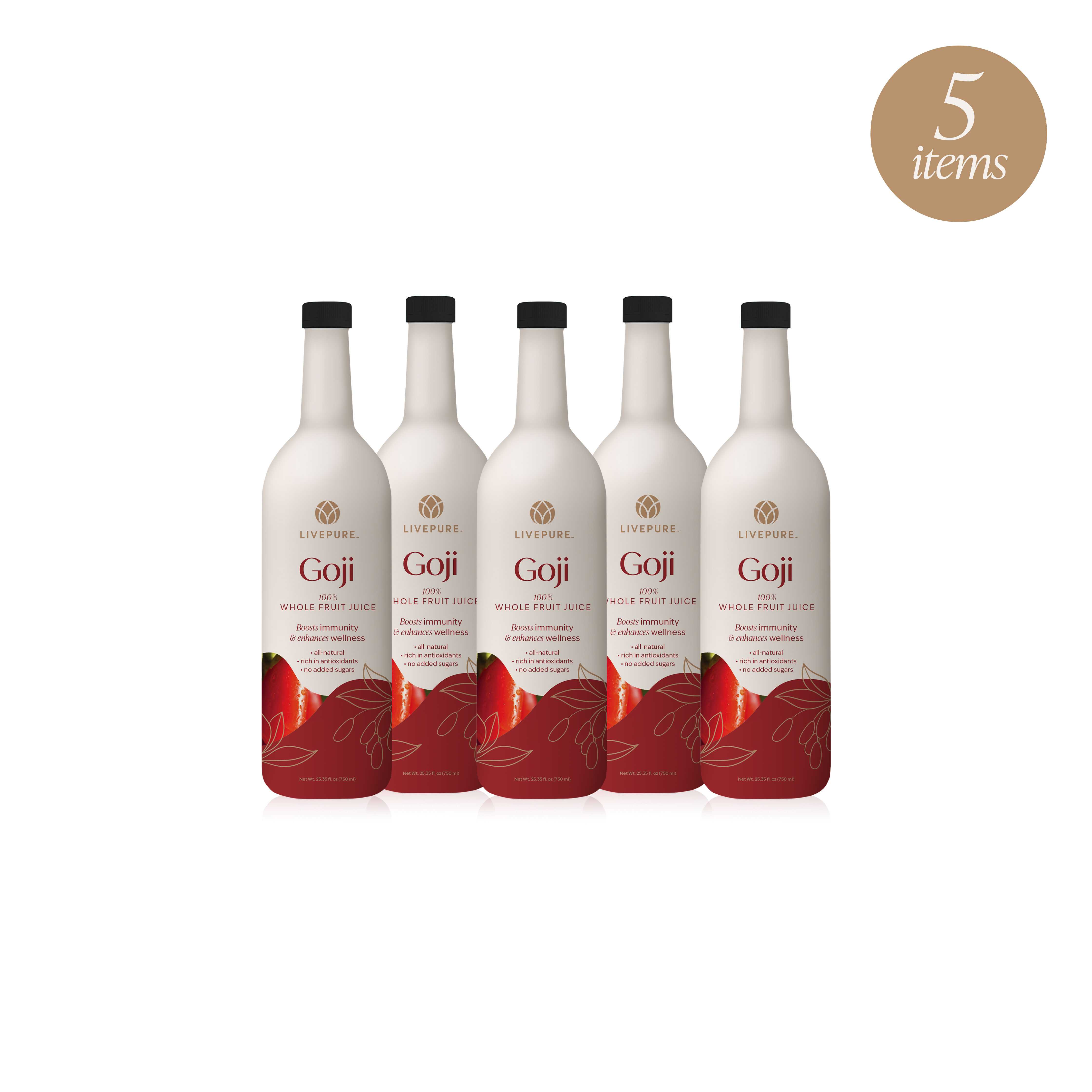 goji 5-pack. superfruits juice pack. livepure.com