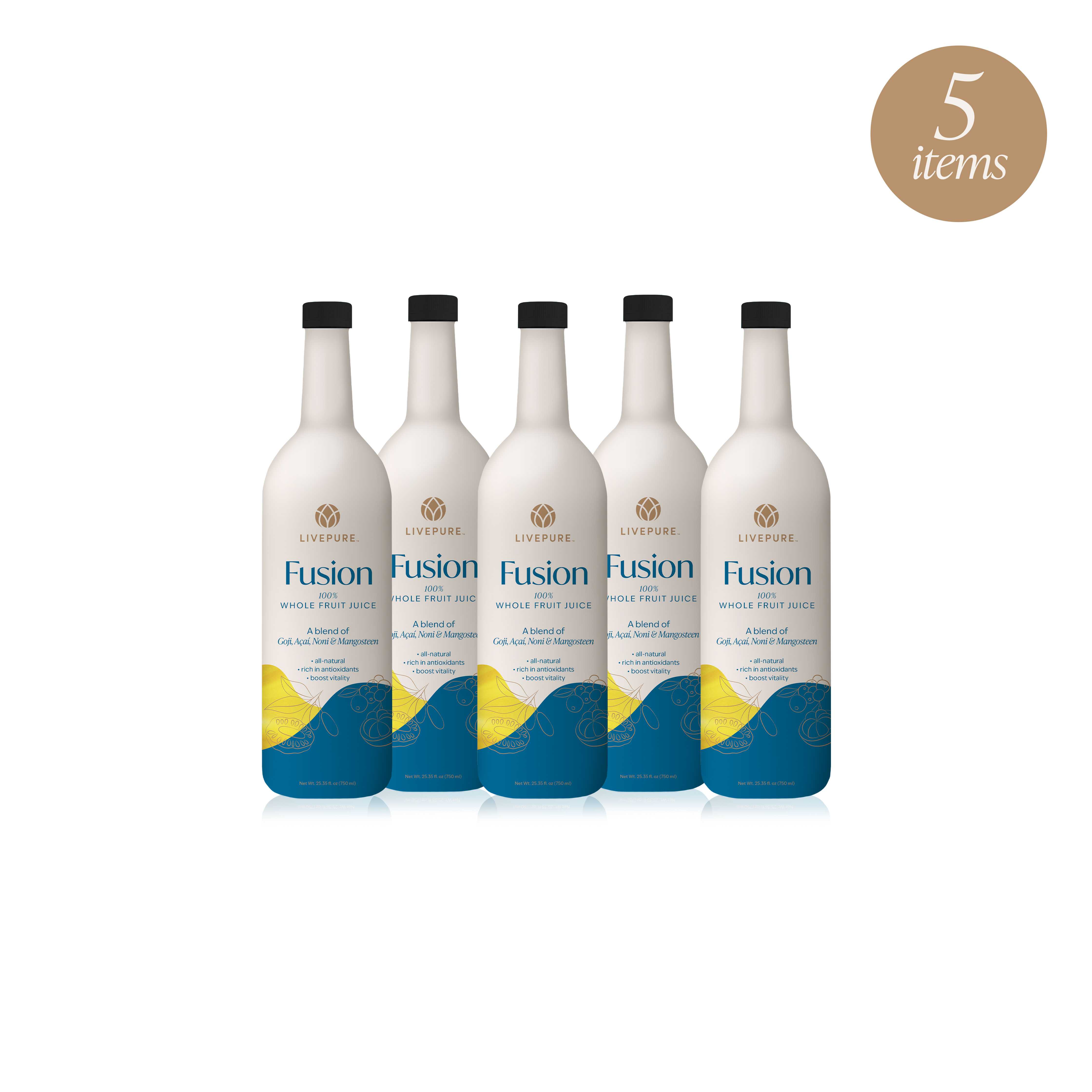 fusion 5-pack. superfruits juice blend pack. livepure.com