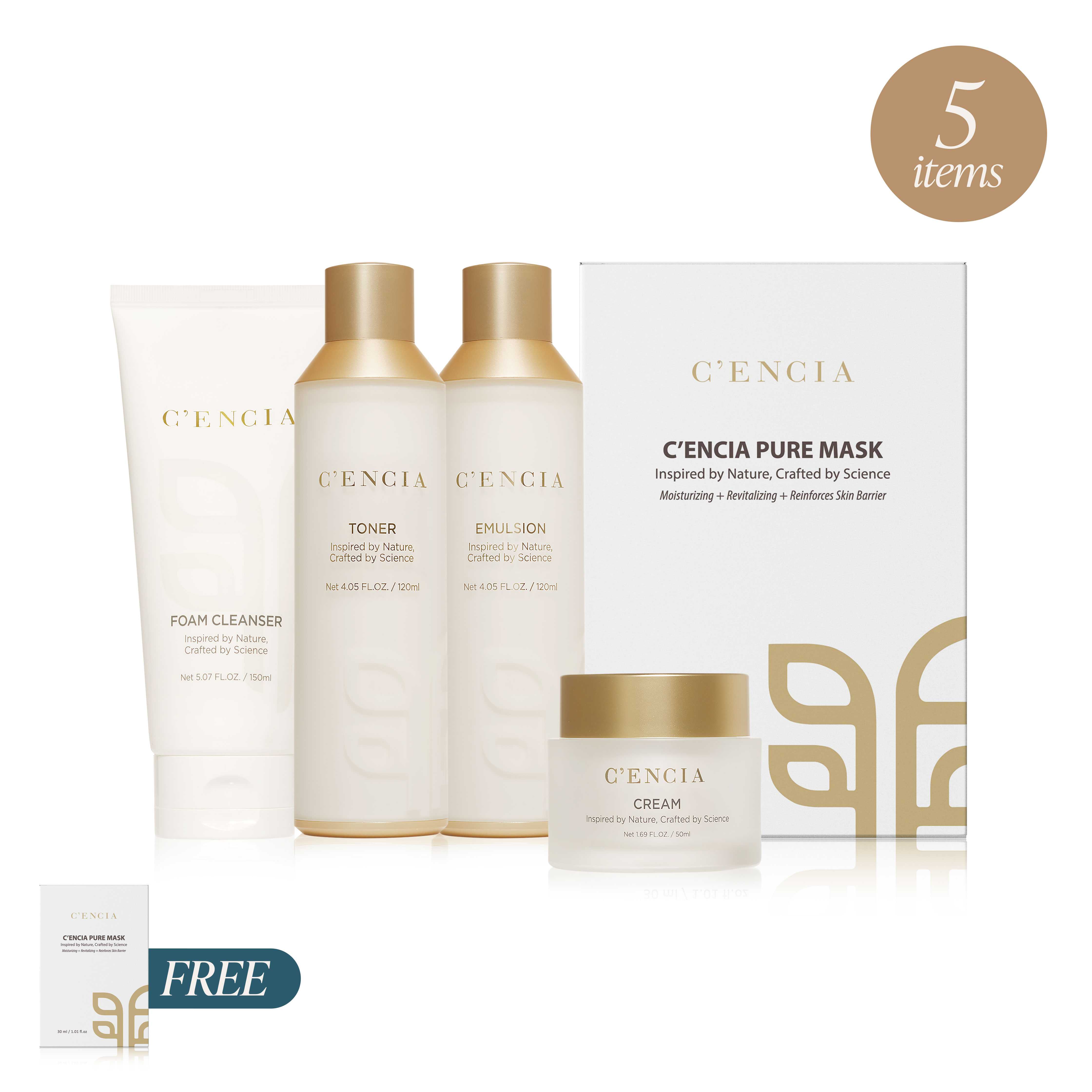 C'ENCIA Starter Set + Mask. Skincare pack with an additional free mask promo. livepure.com