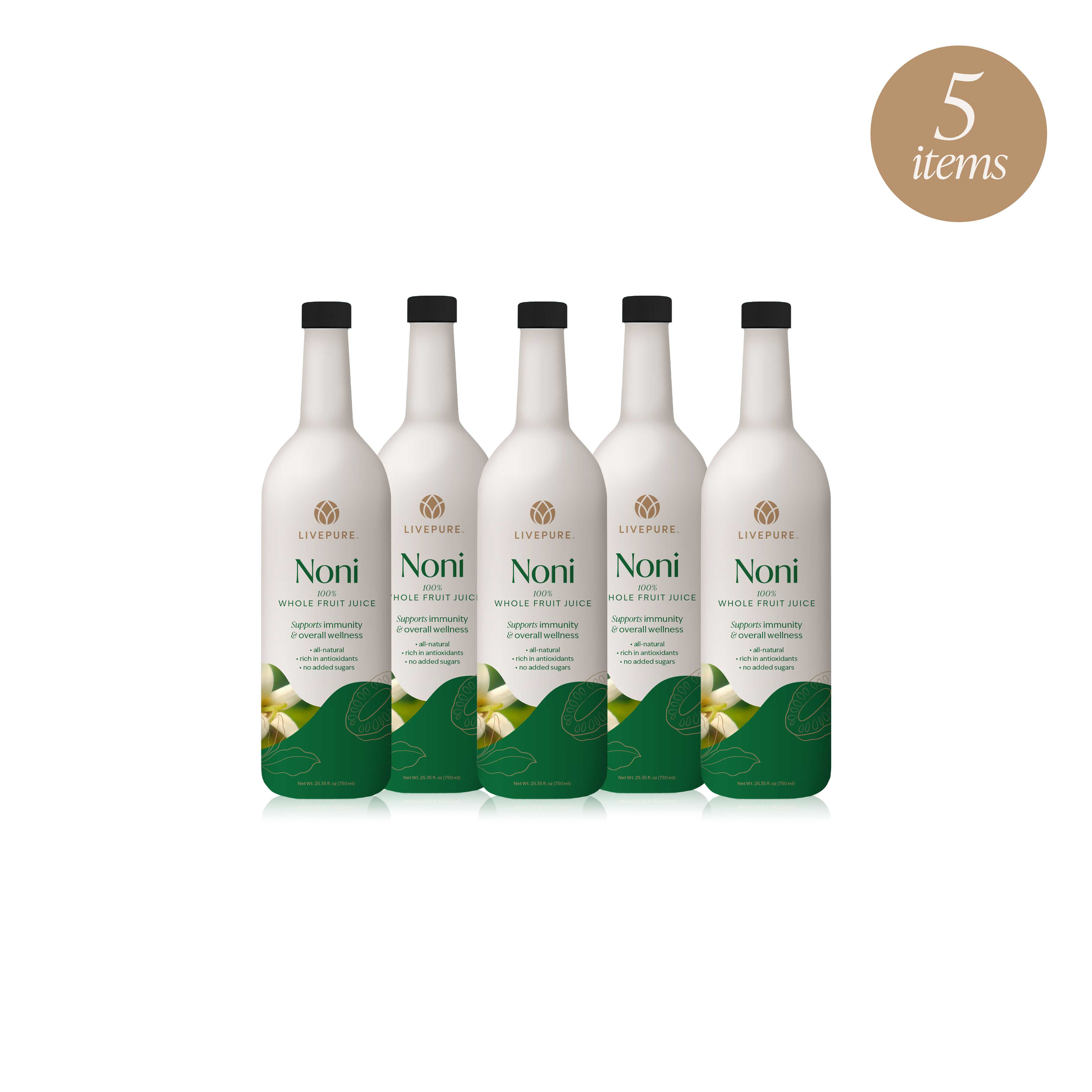noni 5-pack. superfruit juice pack. livepure.com